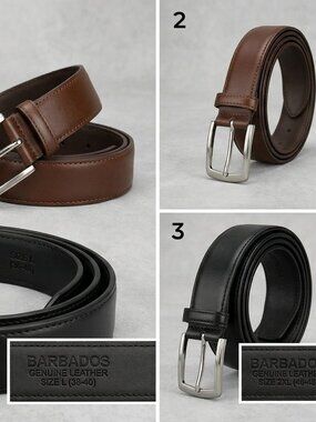 Genuine Leather Men's Belt – Black & Brown with Silver Buckle – Size M L XL 2XL